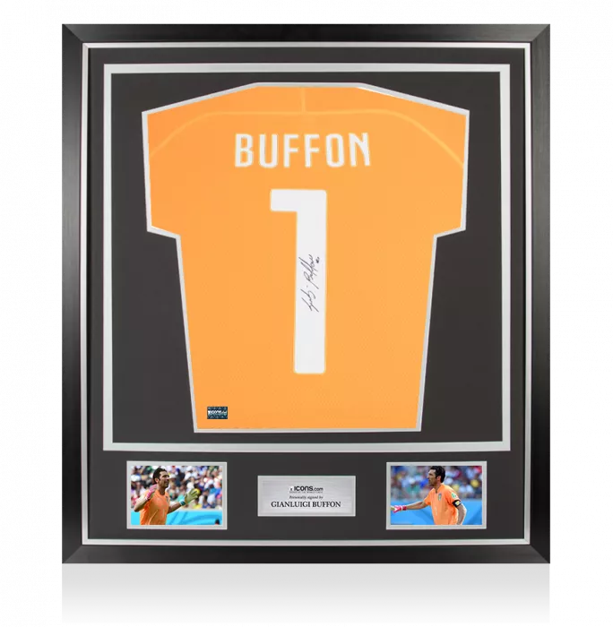 icons Gianluigi Buffon Back Signed Italy 2014-15 Goalkeeper Shirt In Hero Frame: Option 1