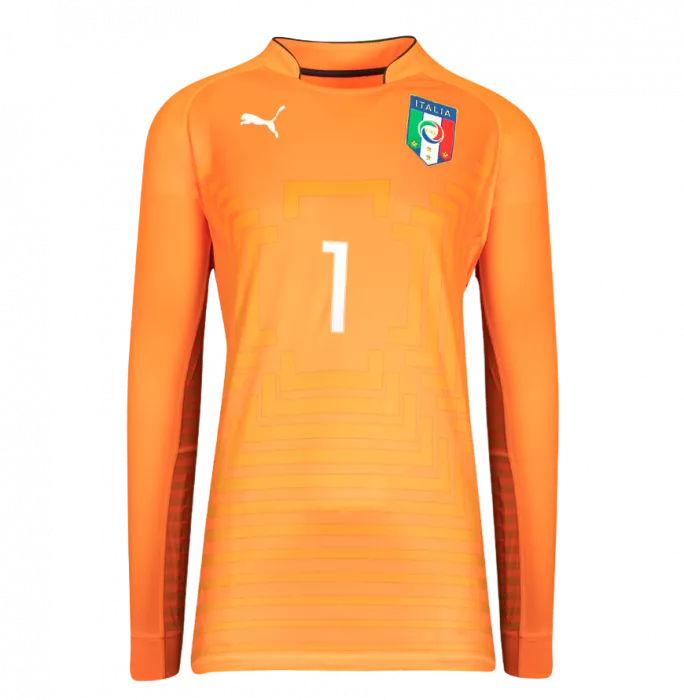 Icons Gianluigi Buffon Back Signed Italy 2014-15 Goalkeeper Shirt With Long Sleeves