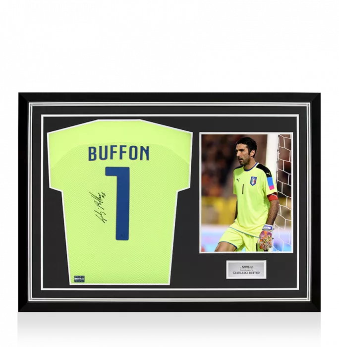 icons Gianluigi Buffon Back Signed Italy 2014-15 Goalkeeper Shirt In Hero Frame: Option 1