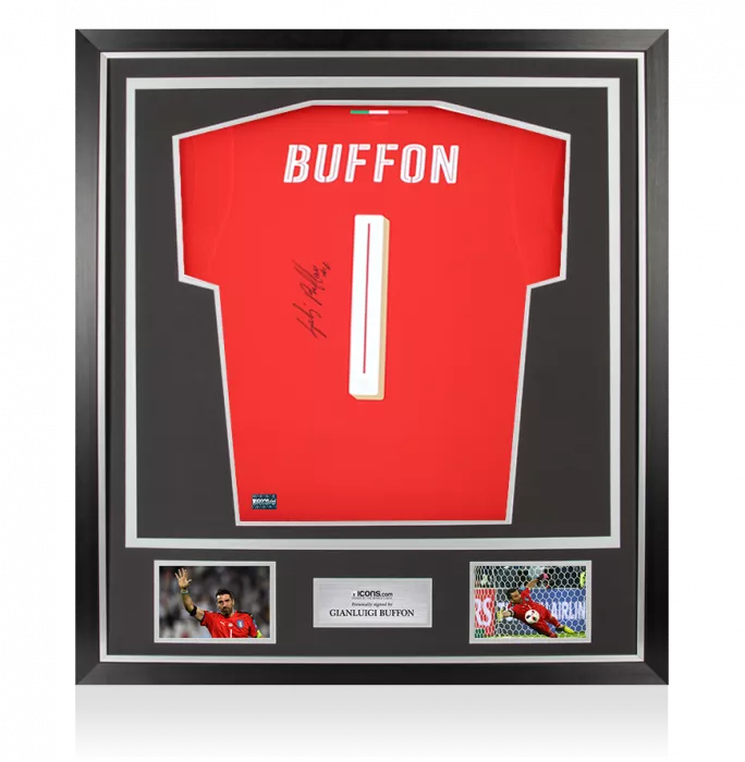 icons Gianluigi Buffon Back Signed Italy 2016-17 Goalkeeper Shirt In Classic Frame