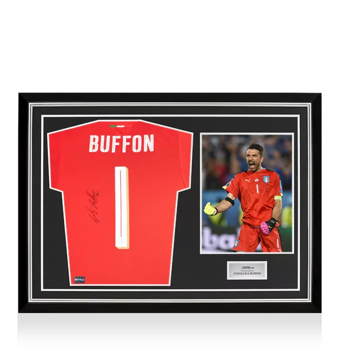 icons Gianluigi Buffon Back Signed Italy 2016-17 Goalkeeper Third Shirt In Hero Frame: Option 1