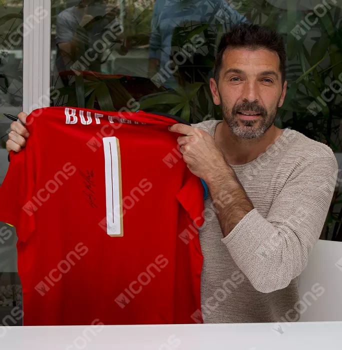 Icons Gianluigi Buffon Back Signed Italy 2016-17 Goalkeeper Third Shirt In Classic Frame