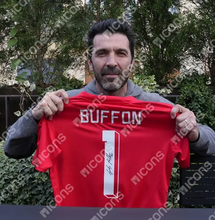 Icons Gianluigi Buffon Back Signed Italy 2022-23 Goalkeeper Shirt With Fan Style Number In Hero Frame: Option 1