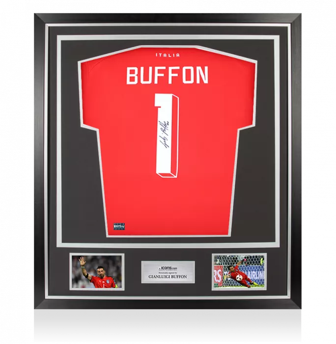 icons Gianluigi Buffon Back Signed Italy 2022-23 Goalkeeper Shirt with Fan Style Number In Classic Frame