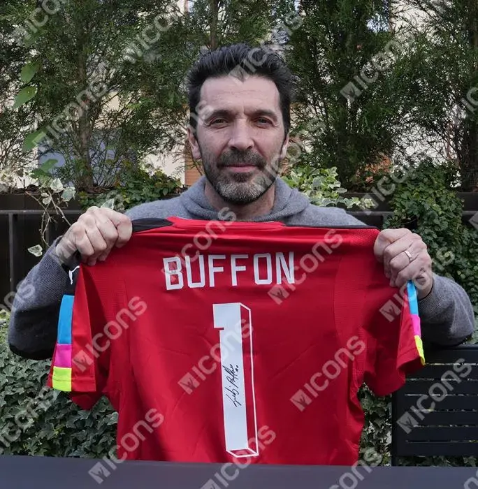 Icons Gianluigi Buffon Back Signed Italy Modern Goalkeeper Shirt With Fan Style Number In Hero Frame: Option 1
