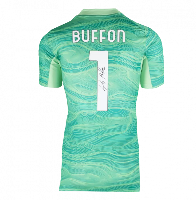 Icons Gianluigi Buffon Back Signed Juventus 2021-22 Home Goalkeeper Shirt With Fan Style Number In Classic Frame