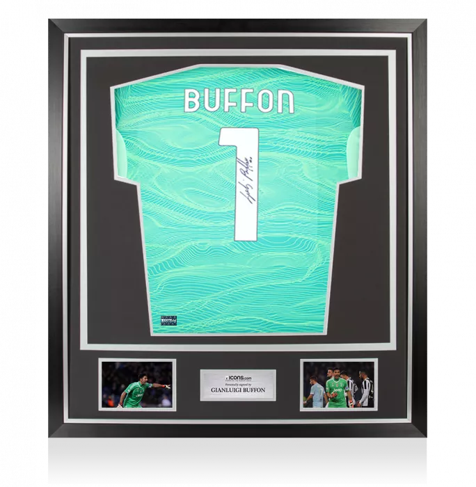 icons Gianluigi Buffon Back Signed Juventus 2021-22 Home Goalkeeper Shirt with Fan Style Number In Classic Frame