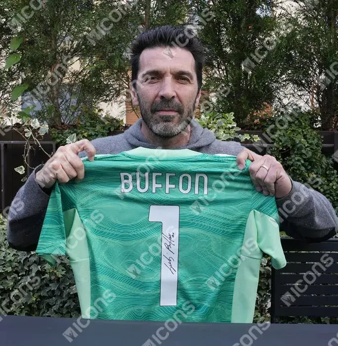 Icons Gianluigi Buffon Back Signed Juventus 2021-22 Home Goalkeeper Shirt With Fan Style Number