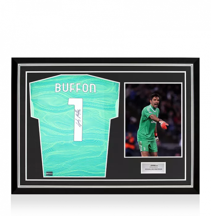 icons Gianluigi Buffon Back Signed Juventus 2021-22 Home Goalkeeper Shirt with Fan Style Number In Hero Frame: Option 1