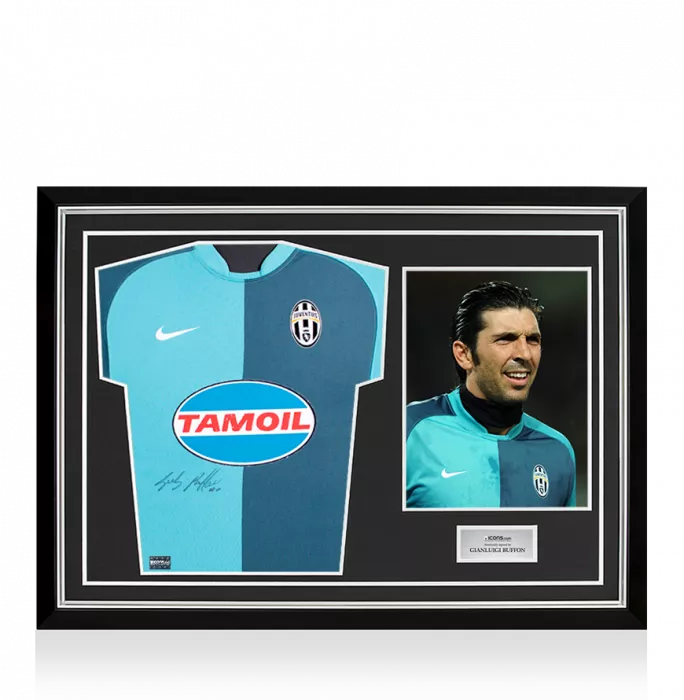 icons Gianluigi Buffon Front Signed Blue Juventus 2006-07 Goalkeeper Shirt In Hero Frame: Option 1