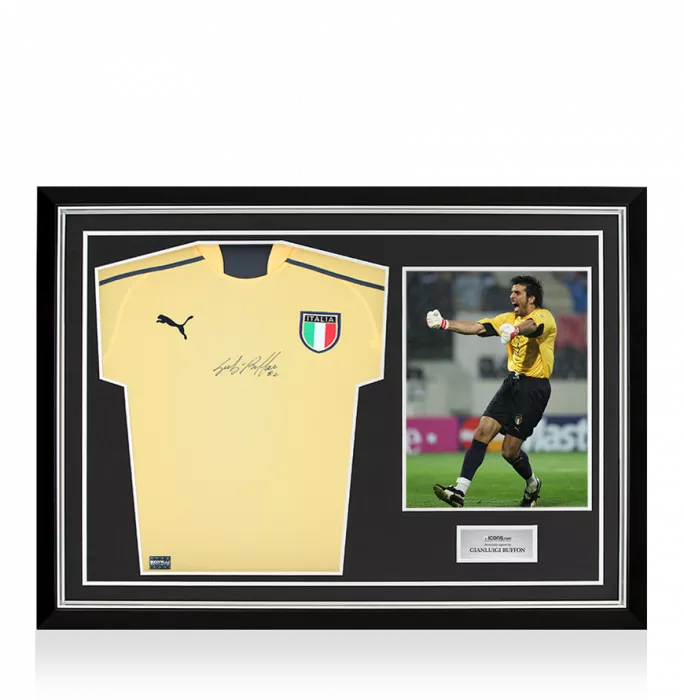 icons Gianluigi Buffon Front Signed Italy 2003-04 Goalkeeper Shirt In Hero Frame: Option 1