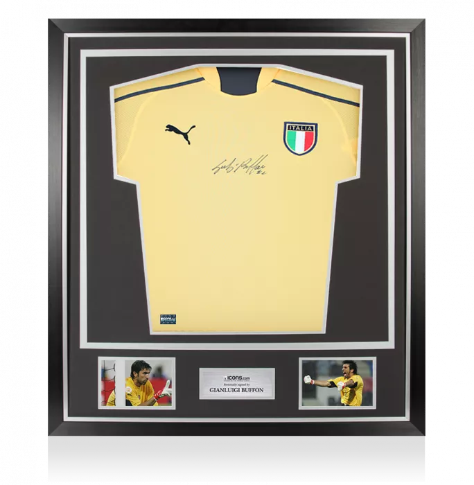 icons Gianluigi Buffon Front Signed Italy 2003-04 Goalkeeper Shirt In Classic Frame
