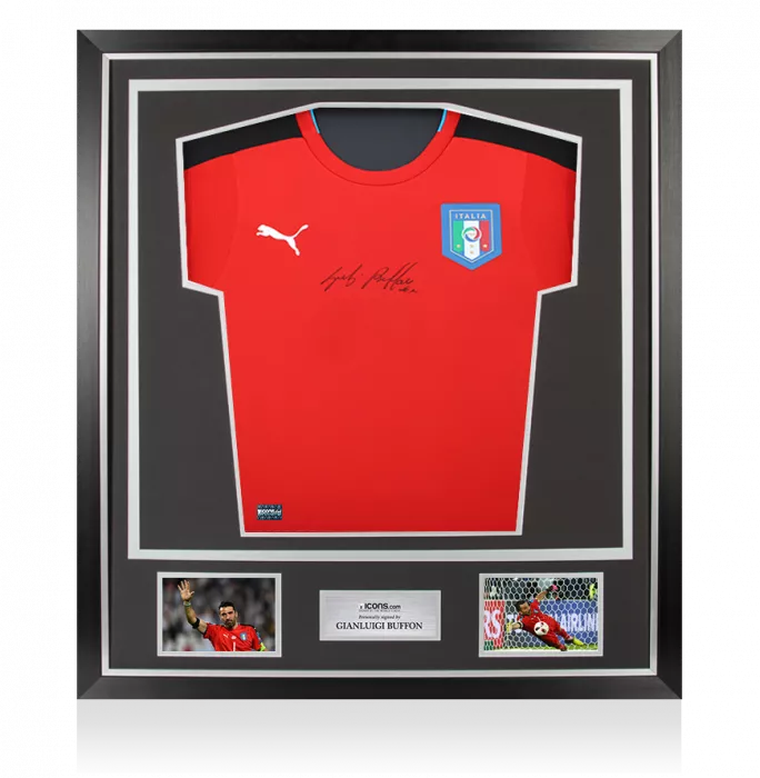 icons Gianluigi Buffon Front Signed Italy 2016-17 Goalkeeper Shirt In Classic Frame