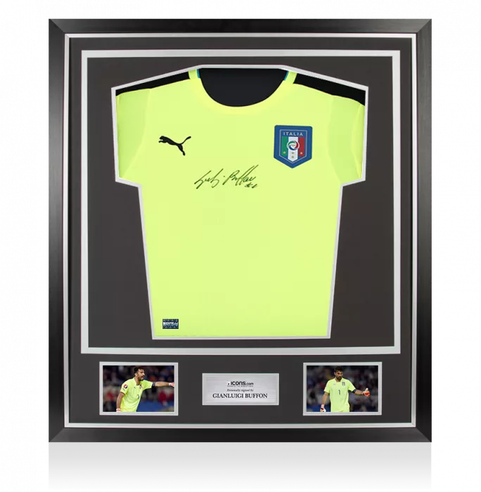 icons Gianluigi Buffon Front Signed Italy 2016-17 Goalkeeper Shirt In Classic Frame