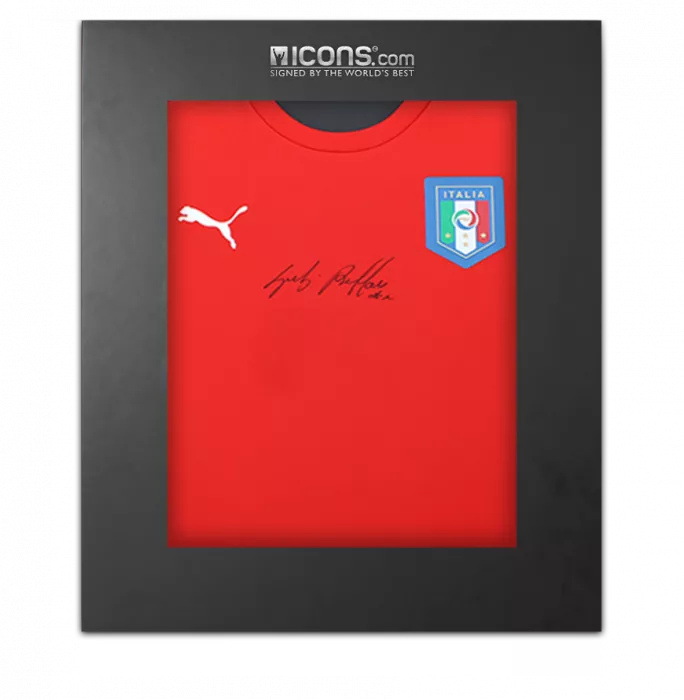 icons Gianluigi Buffon Front Signed Italy 2016-17 Goalkeeper Shirt In Deluxe Packaging