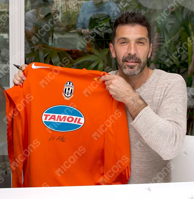 Icons Gianluigi Buffon Front Signed Orange Juventus 2005-06 Goalkeeper Shirt In Hero Frame: Option 1