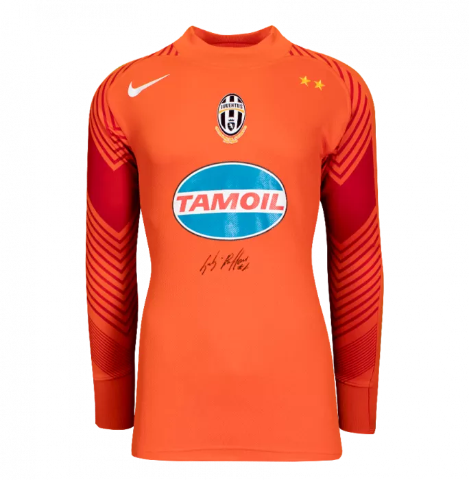 Icons Gianluigi Buffon Front Signed Orange Juventus 2005-06 Goalkeeper Shirt In Hero Frame: Option 1