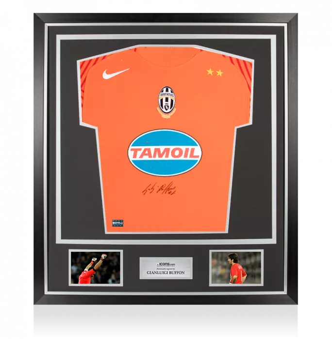 icons Gianluigi Buffon Front Signed Orange Juventus 2005-06 Goalkeeper Shirt In Classic Frame