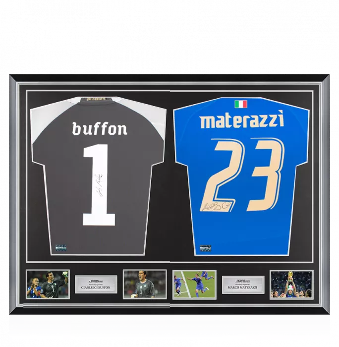 icons Gianluigi Buffon & Marco Materazzi Signed Italy Shirts In Classic Dual Frame