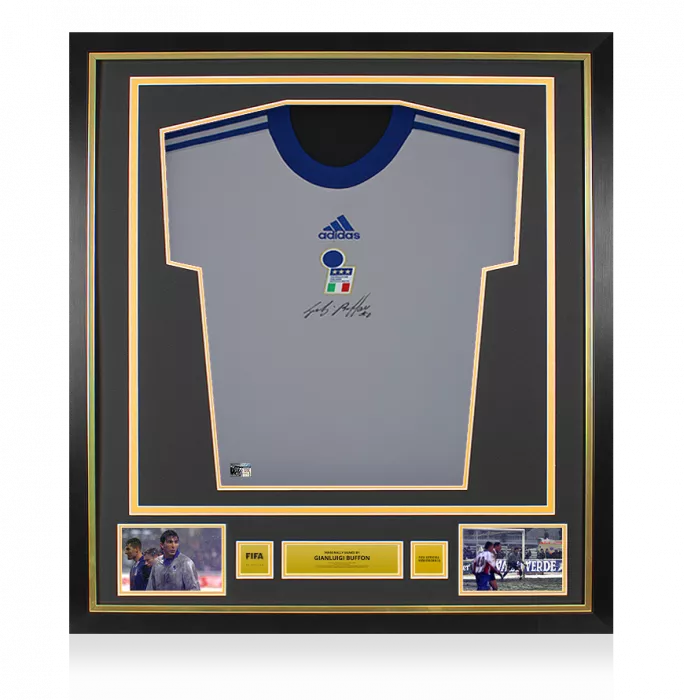 icons Gianluigi Buffon Official FIFA World Cup™ Front Signed and Framed Italy Icon Goalkeeper Shirt