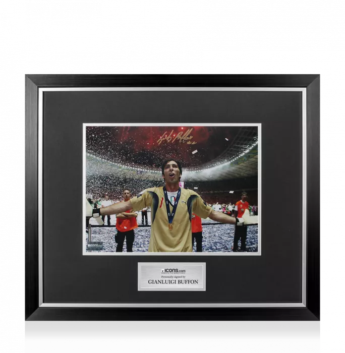 icons Gianluigi Buffon Signed Italy Photo In Premium Photo Frame: 2006 FIFA World Cup Winner