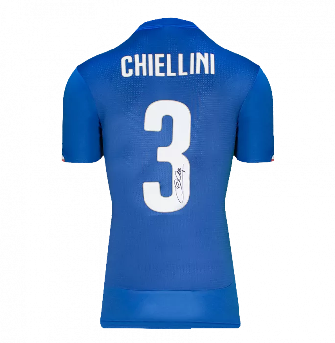 Icons Giorgio Chielini Back Signed Italy 2014-15 Home Shirt With Fan Style Number In Hero Frame: Option 1