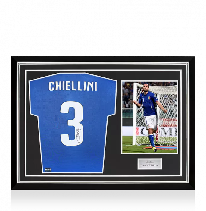 icons Giorgio Chielini Back Signed Italy 2014-15 Home Shirt with Fan Style Number In Hero Frame: Option 1