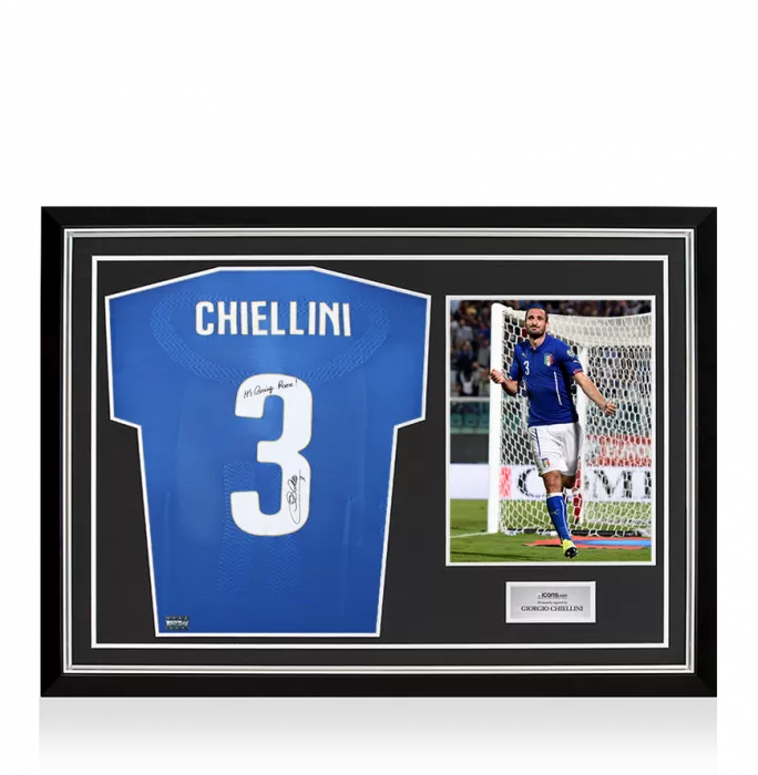 icons Giorgio Chiellini Back Signed Italy 2014-15 Authentic Home Shirt - "It's Coming Rome " Inscription In Hero Frame: Option 1