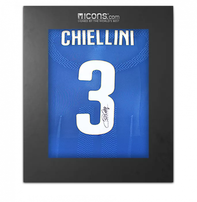 icons Giorgio Chiellini Back Signed Italy 2014-15 Authentic Home Shirt with Fan Style Number In Deluxe Packaging