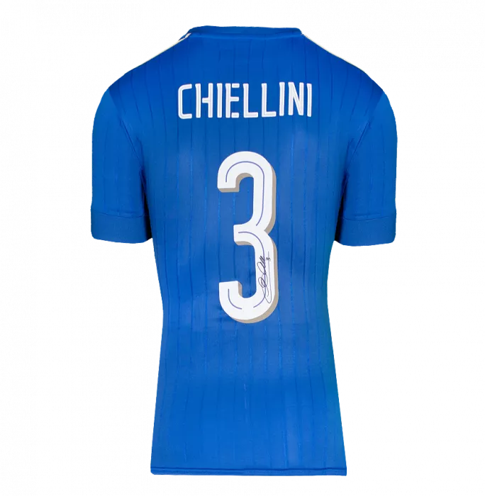 Icons Giorgio Chiellini Back Signed Italy 2016-17 Home Shirt With Fan Style Number In Classic Frame
