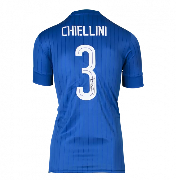Icons Giorgio Chiellini Back Signed Italy 2016-17 Home Shirt With Fan Style Numbers In Hero Frame: Option 1