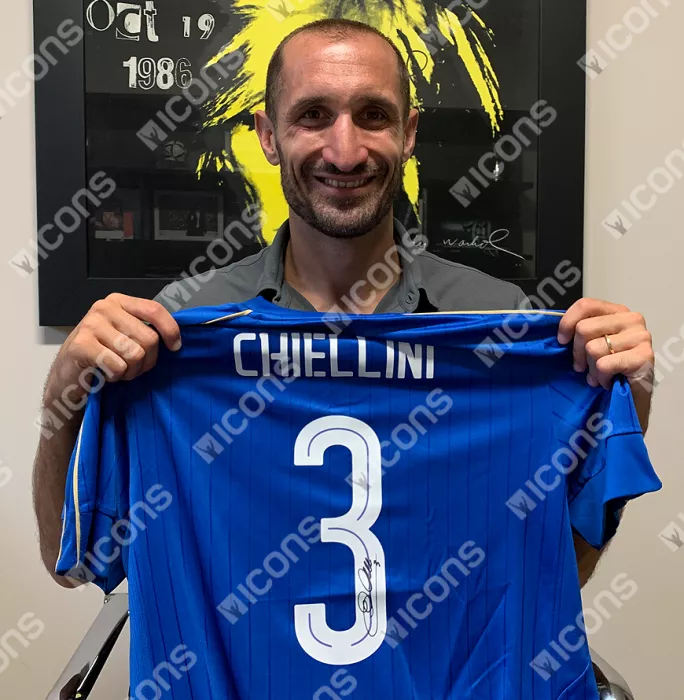 Icons Giorgio Chiellini Back Signed Italy 2016-17 Home Shirt With Fan Style Numbers