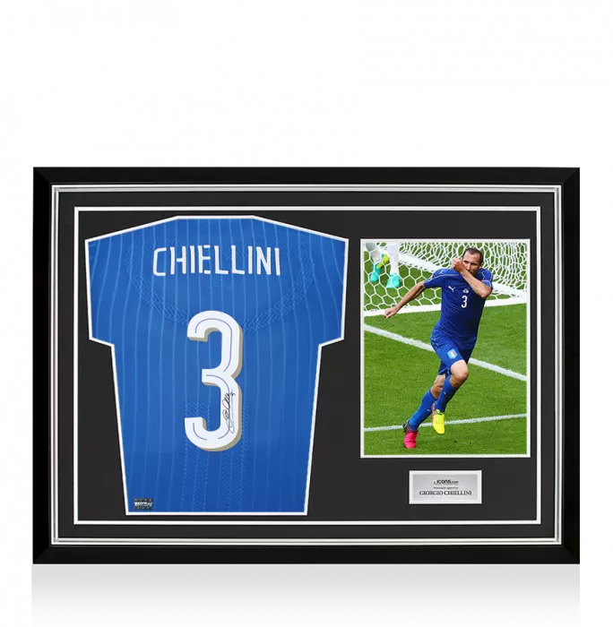 icons Giorgio Chiellini Back Signed Italy 2016-17 Player Issue Home Shirt with Fan Style Number In Hero Frame: Option 1