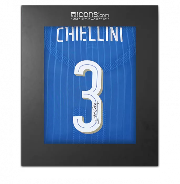 icons Giorgio Chiellini Back Signed Italy 2016-17 Player Issue Home Shirt with Fan Style Number In Deluxe Packaging