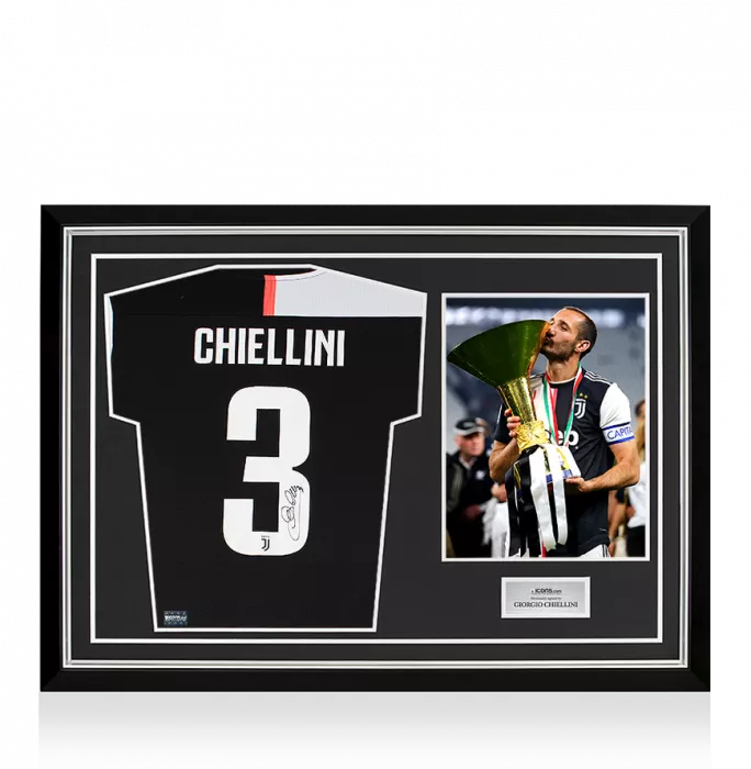 icons Giorgio Chiellini Back Signed Juventus 2019-20 Home Shirt In Hero Frame: Option 1