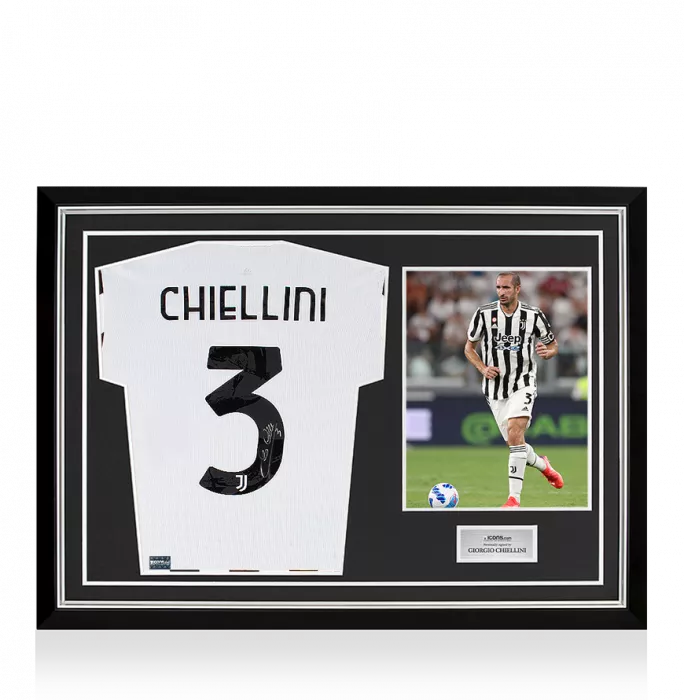 icons Giorgio Chiellini Back Signed Juventus 2021-22 Home Shirt In Hero Frame: Option 1