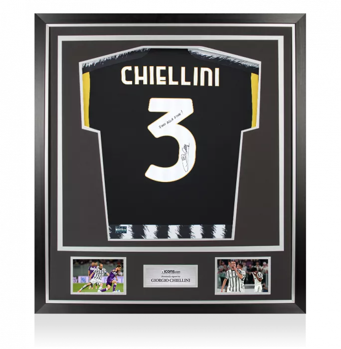 icons Giorgio Chiellini Back Signed Juventus 2023-24 Shirt - "Fino Alle Fine" Inscription In Classic Frame