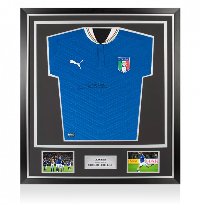 icons Giorgio Chiellini Front Signed Italy 2012-13 Home Shirt In Classic Frame