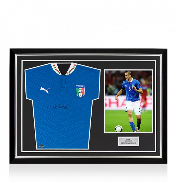 icons Giorgio Chiellini Front Signed Italy 2012-13 Home Shirt In Hero Frame: Option 1