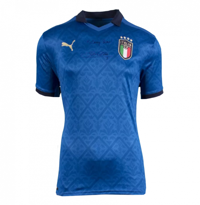Icons Giorgio Chiellini Front Signed Italy 2020-21 Home Shirt - "It's Coming Rome " Inscription In Hero Frame: Option 1
