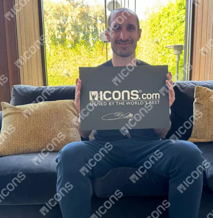 Icons Giorgio Chiellini Front Signed Italy 2020-21 Home Shirt - "It's Coming Rome " Inscription In Hero Frame: Option 1