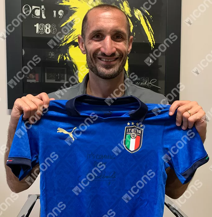 Icons Giorgio Chiellini Front Signed Italy 2020 Home Shirt In Compact Hero Frame: "It's Coming Rome" Special Edition
