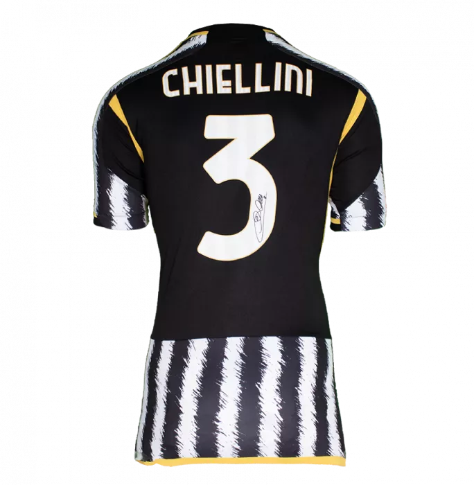 Icons Giorgio Chiellini Offcial UEFA Champions League Back Signed And Hero Framed Juventus 2023-24 Home Shirt