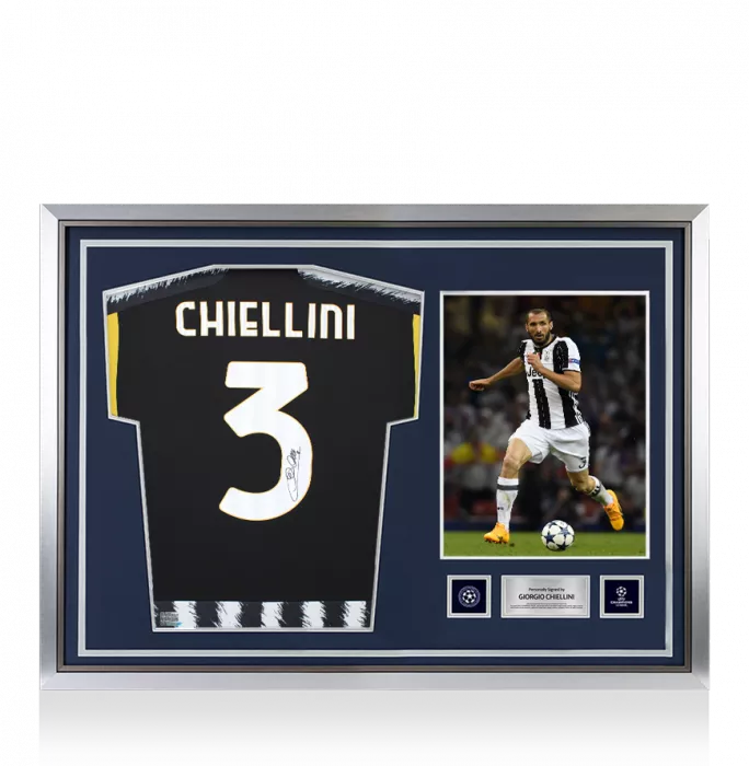 icons Giorgio Chiellini Offcial UEFA Champions League Back Signed and Hero Framed Juventus 2023-24 Home Shirt
