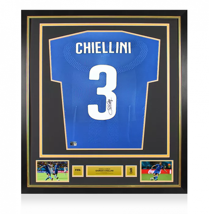 icons Giorgio Chiellini Official 2014 FIFA World Cup™ Back Signed and Framed Italy 2014-15 Home Shirt with Fan Style Number