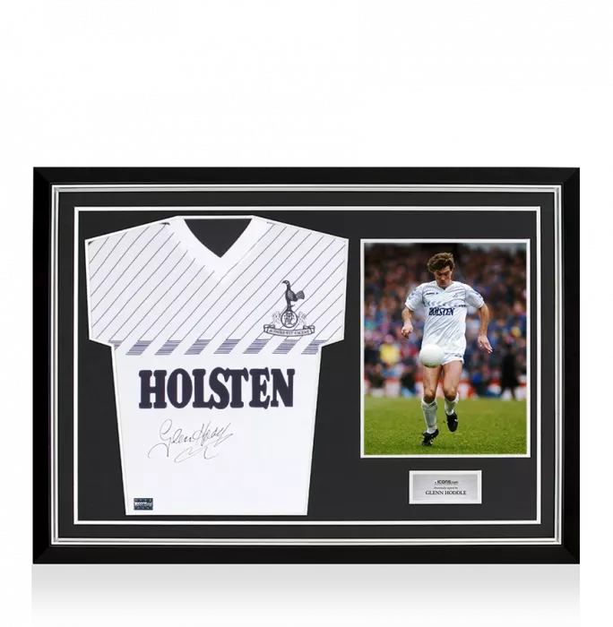 Icons Glenn Hoddle Front Signed Retro Tottenham Hotspur Home Shirt In Hero Frame: Option 1