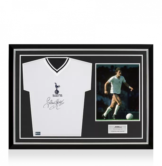 icons Glenn Hoddle Front Signed Tottenham Hotspur Home Shirt: 1981 FA Cup Winners Special Edition Home Shirt In Hero Frame: Option 1