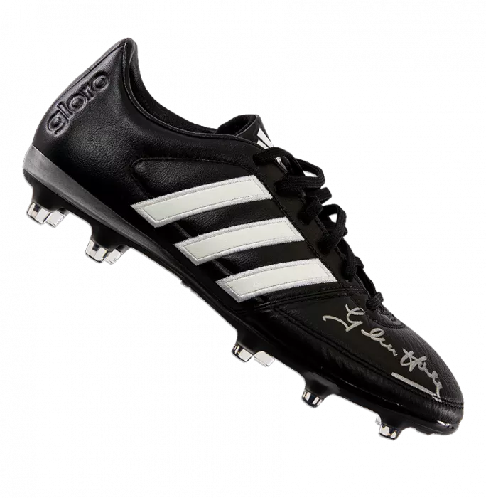 Icons Glenn Hoddle Signed Black Adidas Gloro Boot In Acrylic Case