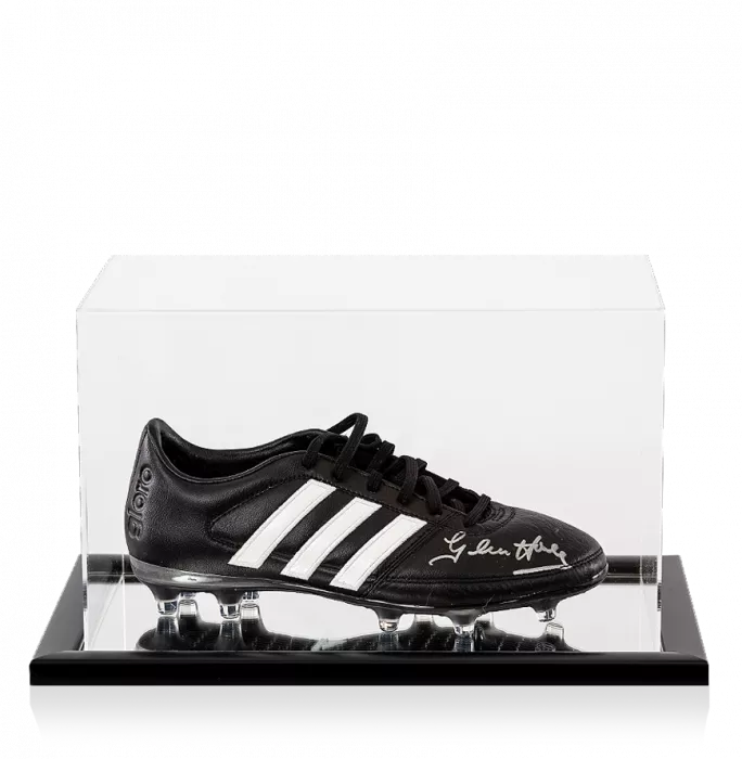 Icons Glenn Hoddle Signed Black Adidas Gloro Boot In Acrylic Case