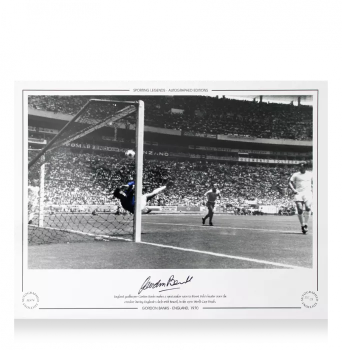 Icons Gordon Banks Signed England Print In Premium Photo Frame: 1970 World Cup Vs Brazil